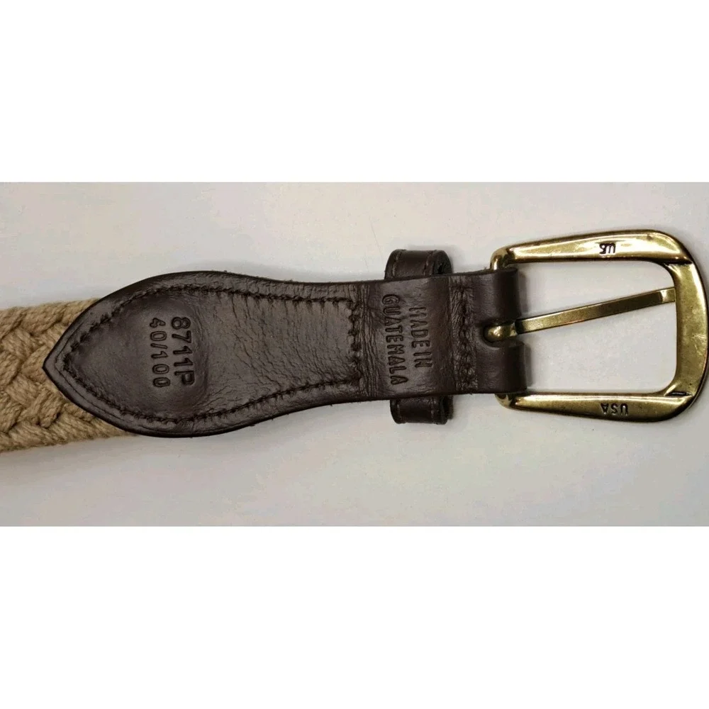 Dockers Leather Braided‎ Macreme Crochet Mens 40 Belt Beige Brown Preppy Classic